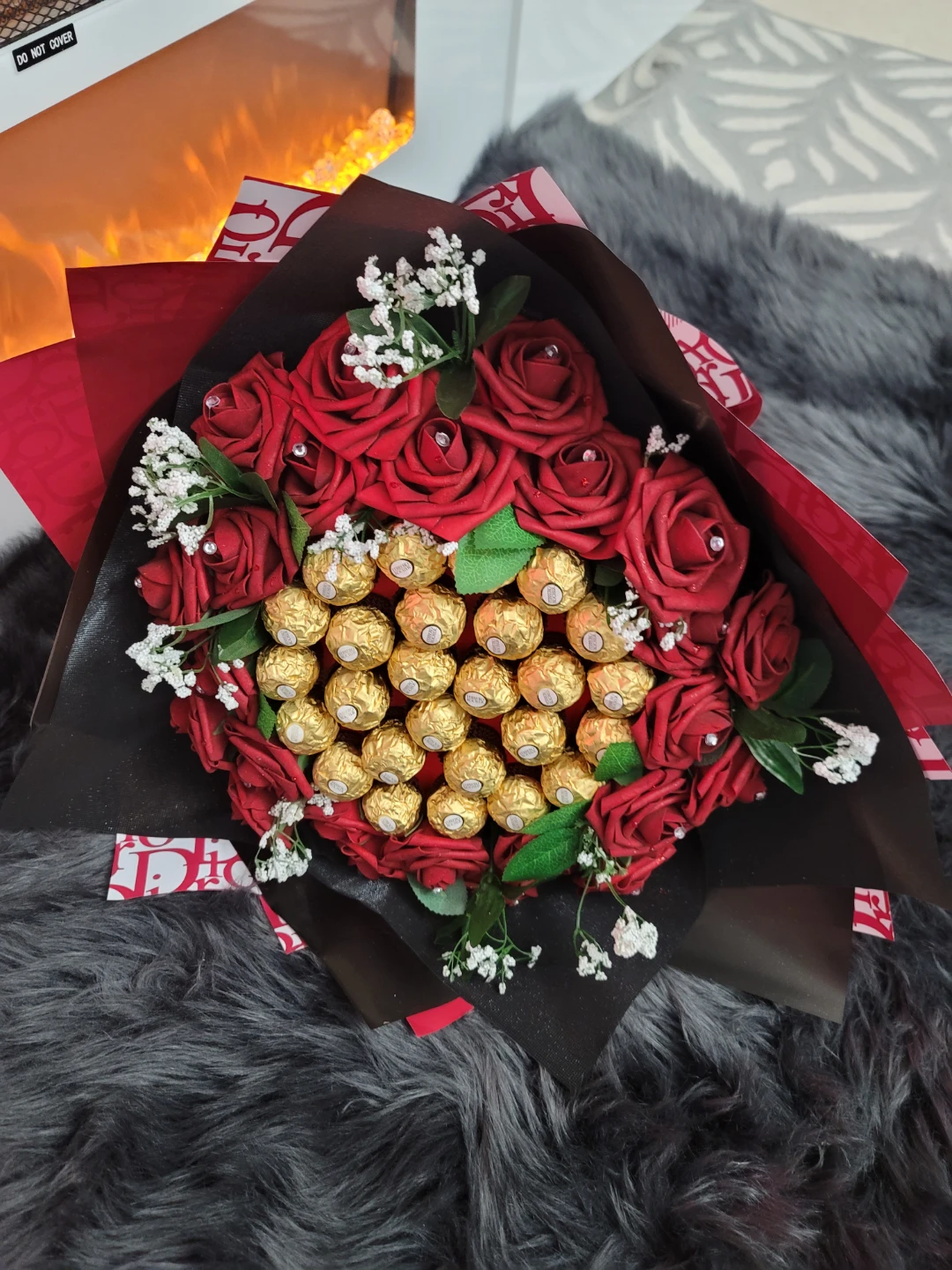 Ferrero Rocher Chocolate and Red Rose Bouquet