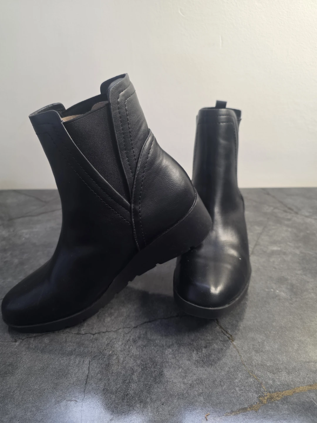 Women’s Black Faux Leather Wedge Ankle Boots - Size 8.5
