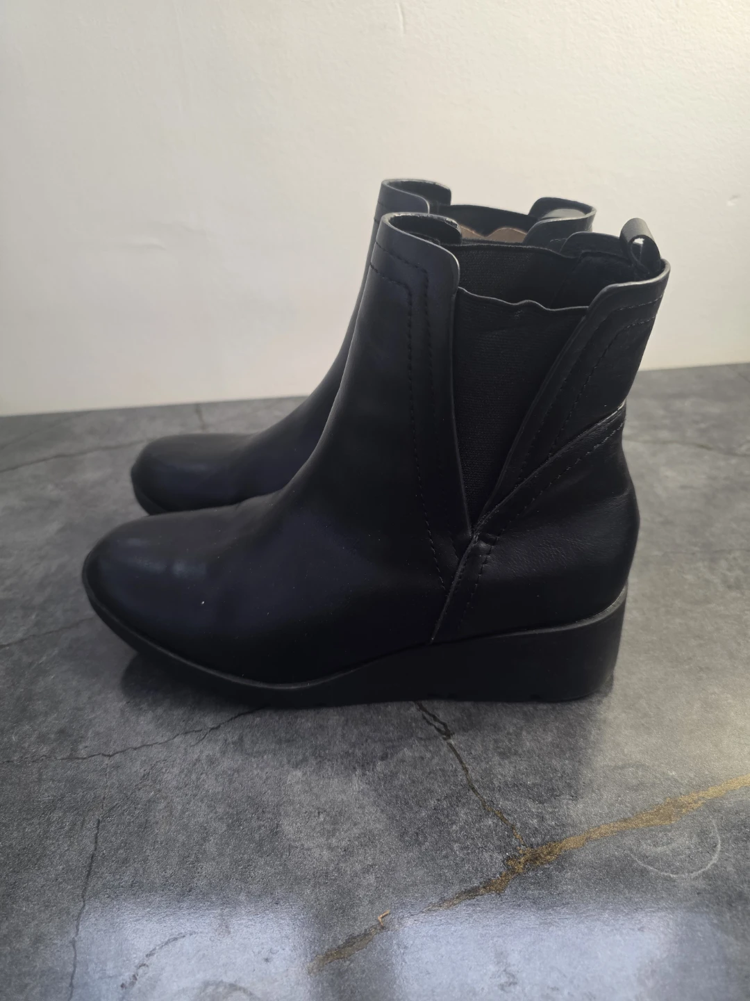 Women’s Black Faux Leather Wedge Ankle Boots - Size 8.5 - photo 3