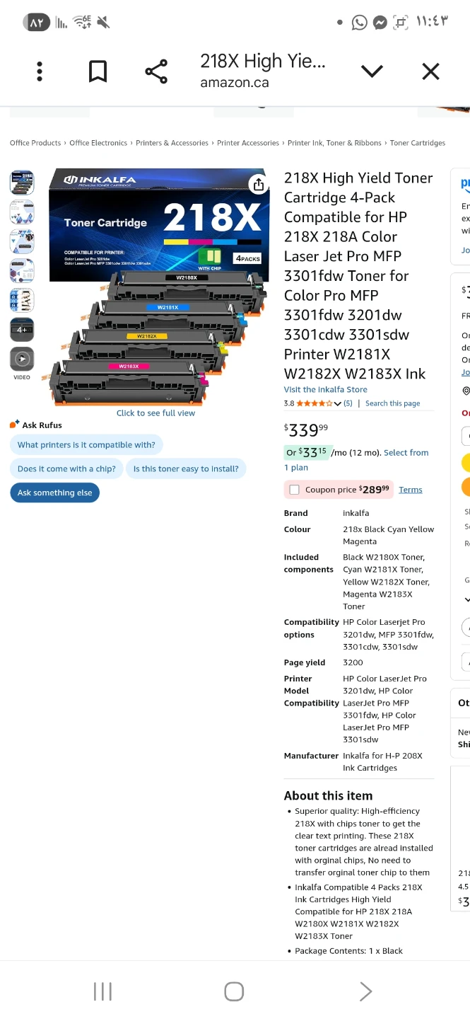 Inkalpha 218X High Yield Toner Cartridge 4-Pack for HP Printers