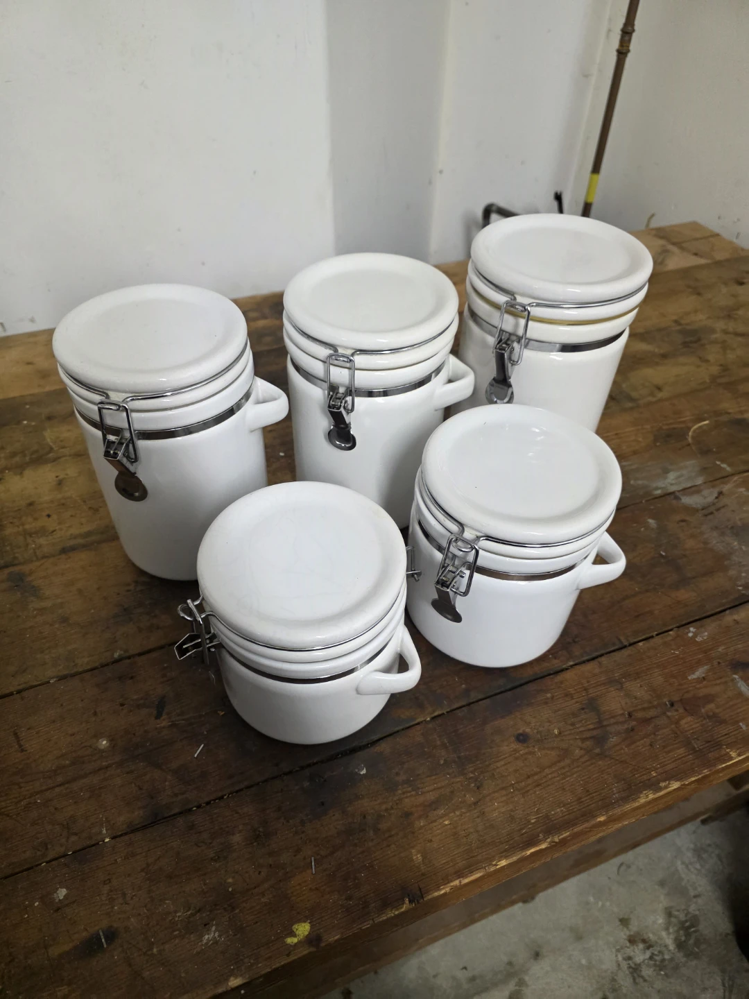 Set of 5 White Ceramic Canister Jars