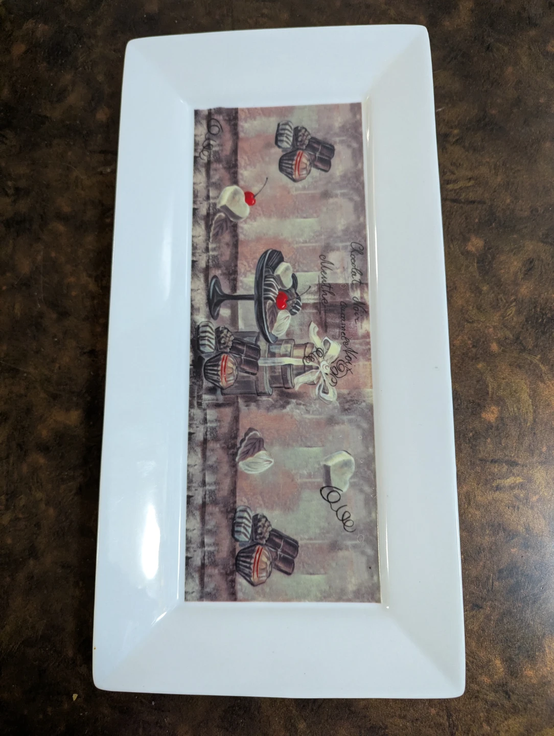Rectangular serving platter with dessert design