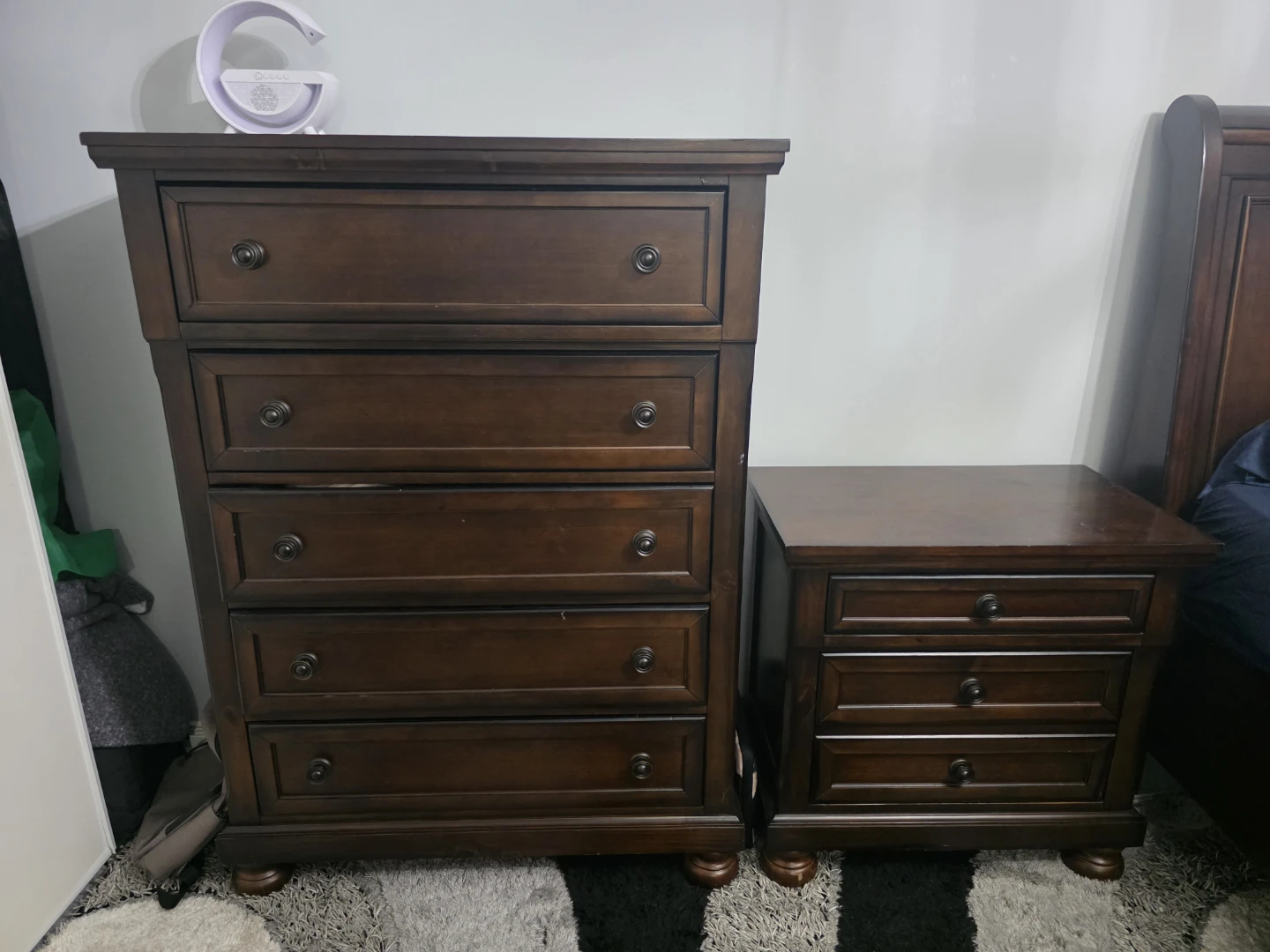 Dark Wood Bedroom Set with Dresser, Nightstands, and Bed Frame