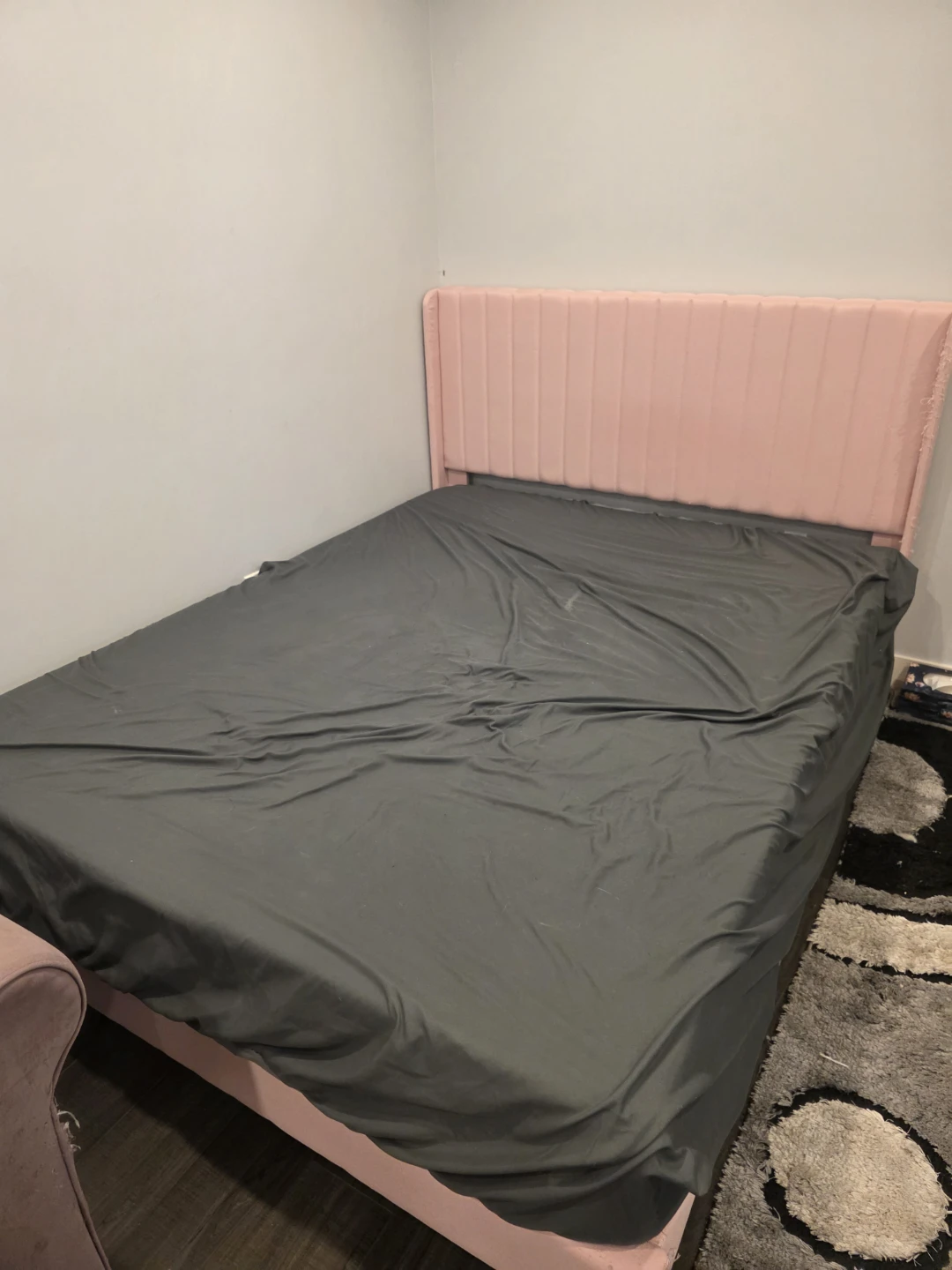 Pink Upholstered Bed Frame With Mattress