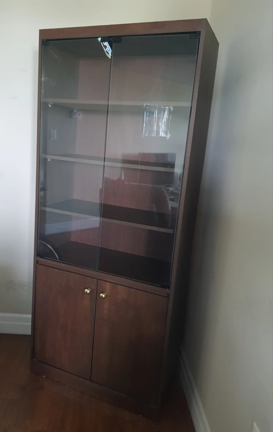 Dark Wood Display Cabinet with Glass Doors