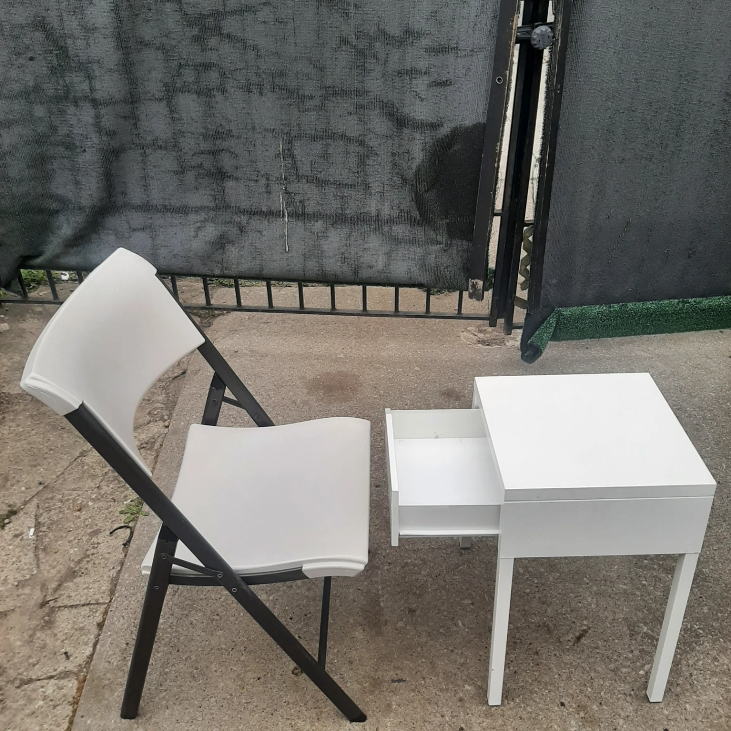 White Folding Chair and Side Table with Drawer - photo 2