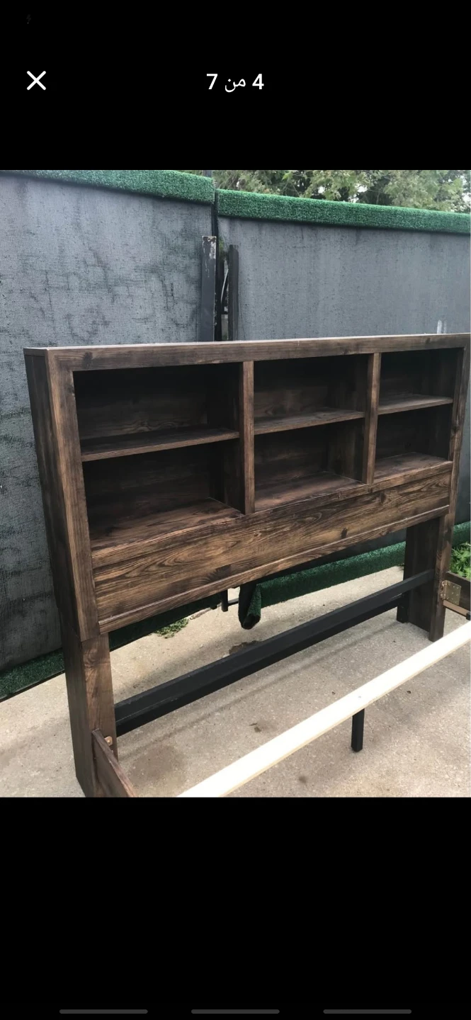 Dark Wood Bed Frame with Headboard Shelves - photo 2