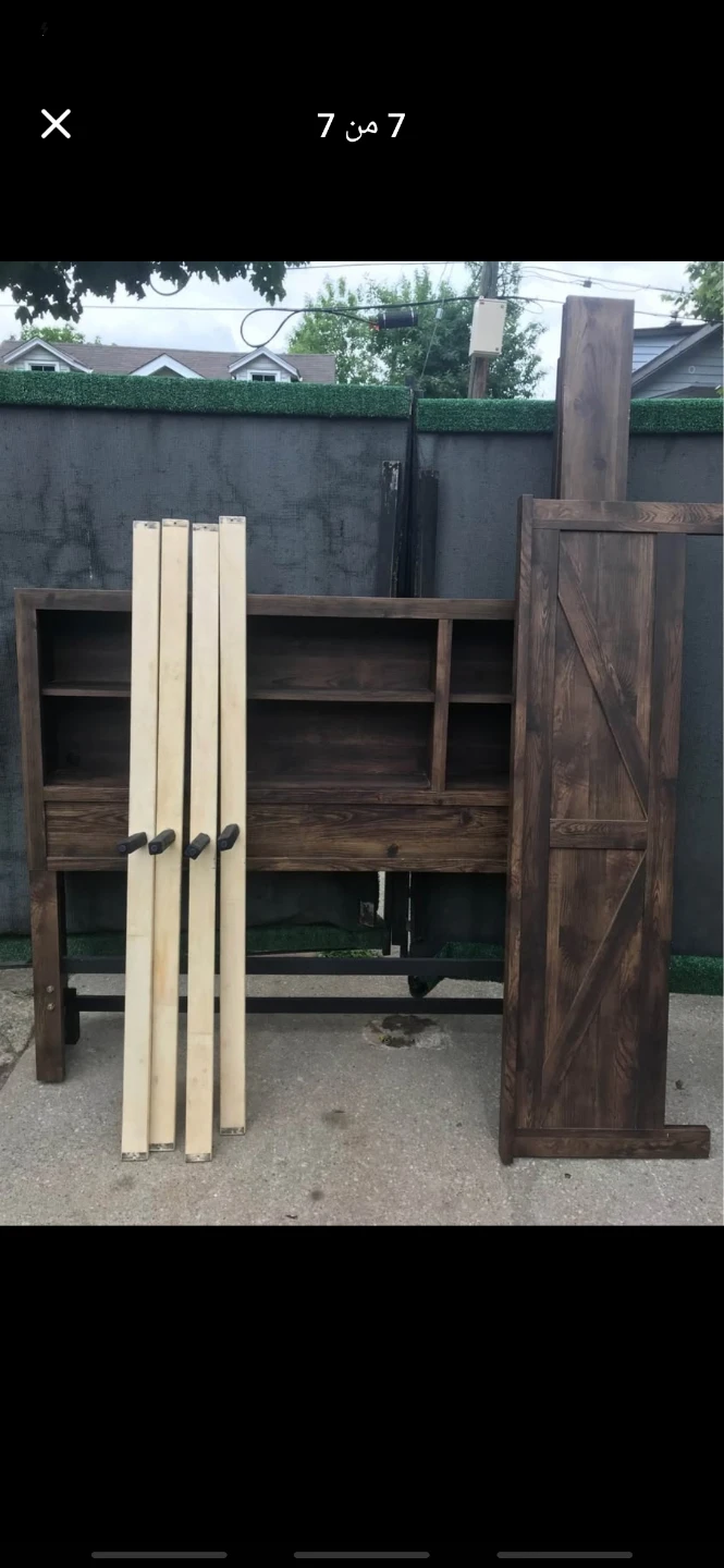 Dark Wood Bed Frame with Headboard Shelves - photo 4