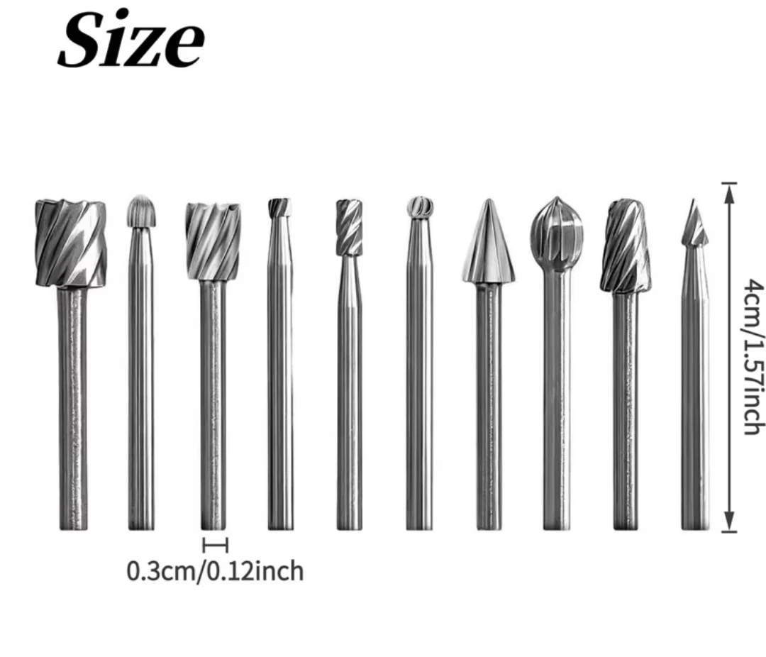 10pc Rotary File Set Carving Burr Bits