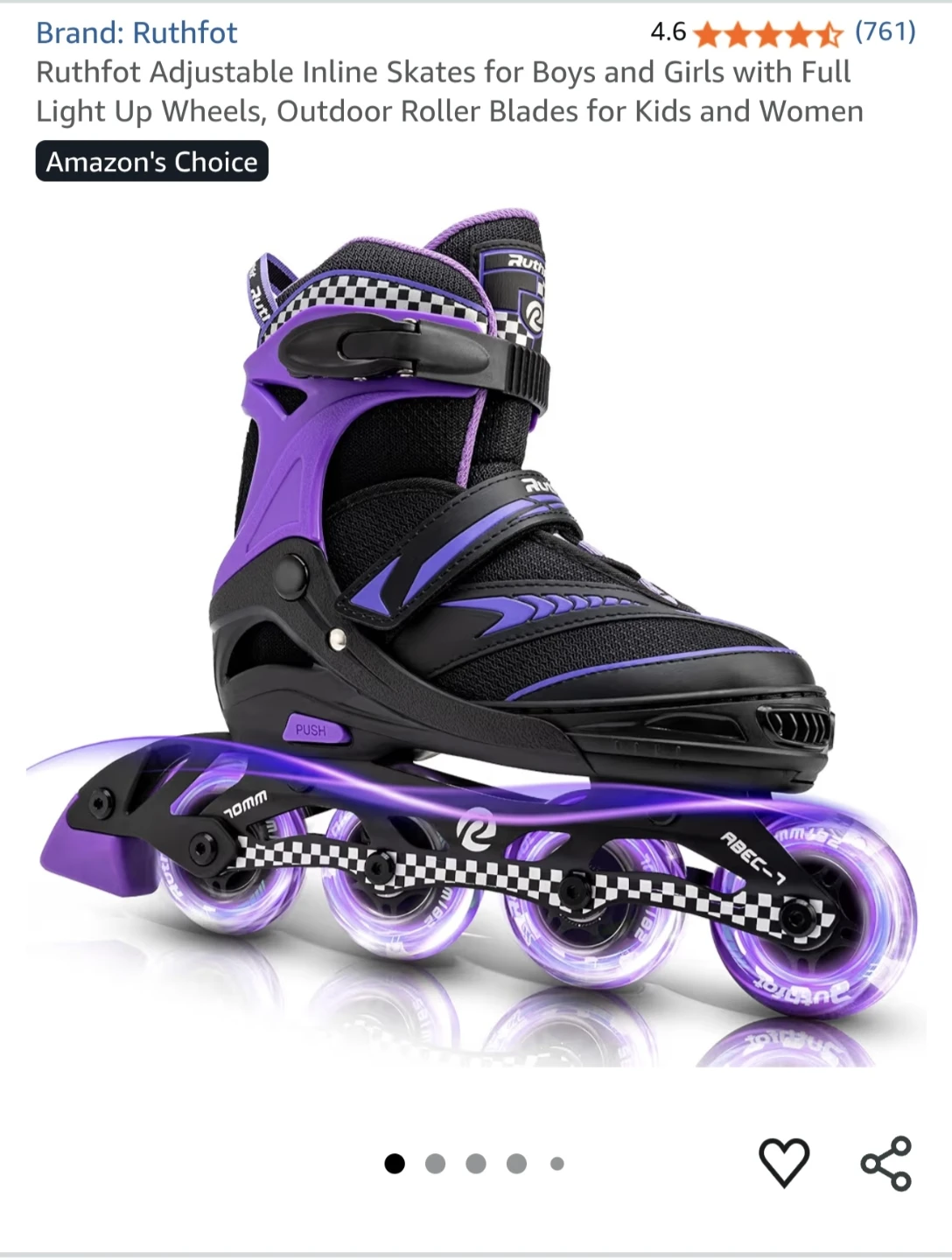 Ruthfot Adjustable Inline Skates - Purple, Youth Large