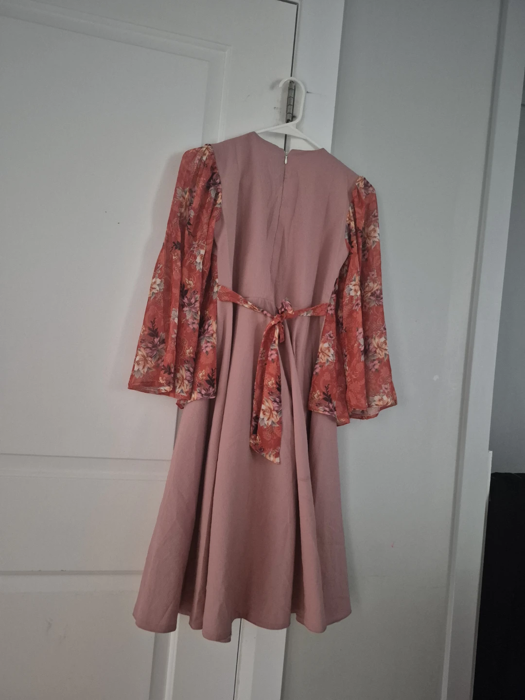 Pink Floral Dress with Bell Sleeves