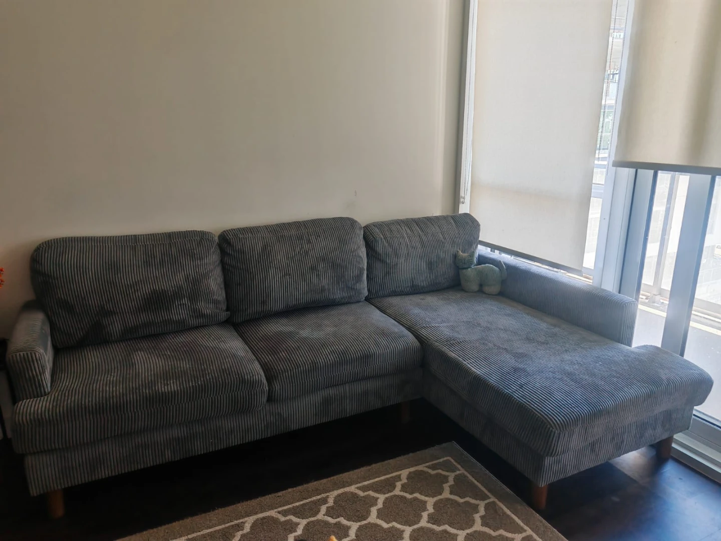 Modern Grey Corduroy Sectional Sofa / L-Shape Couch