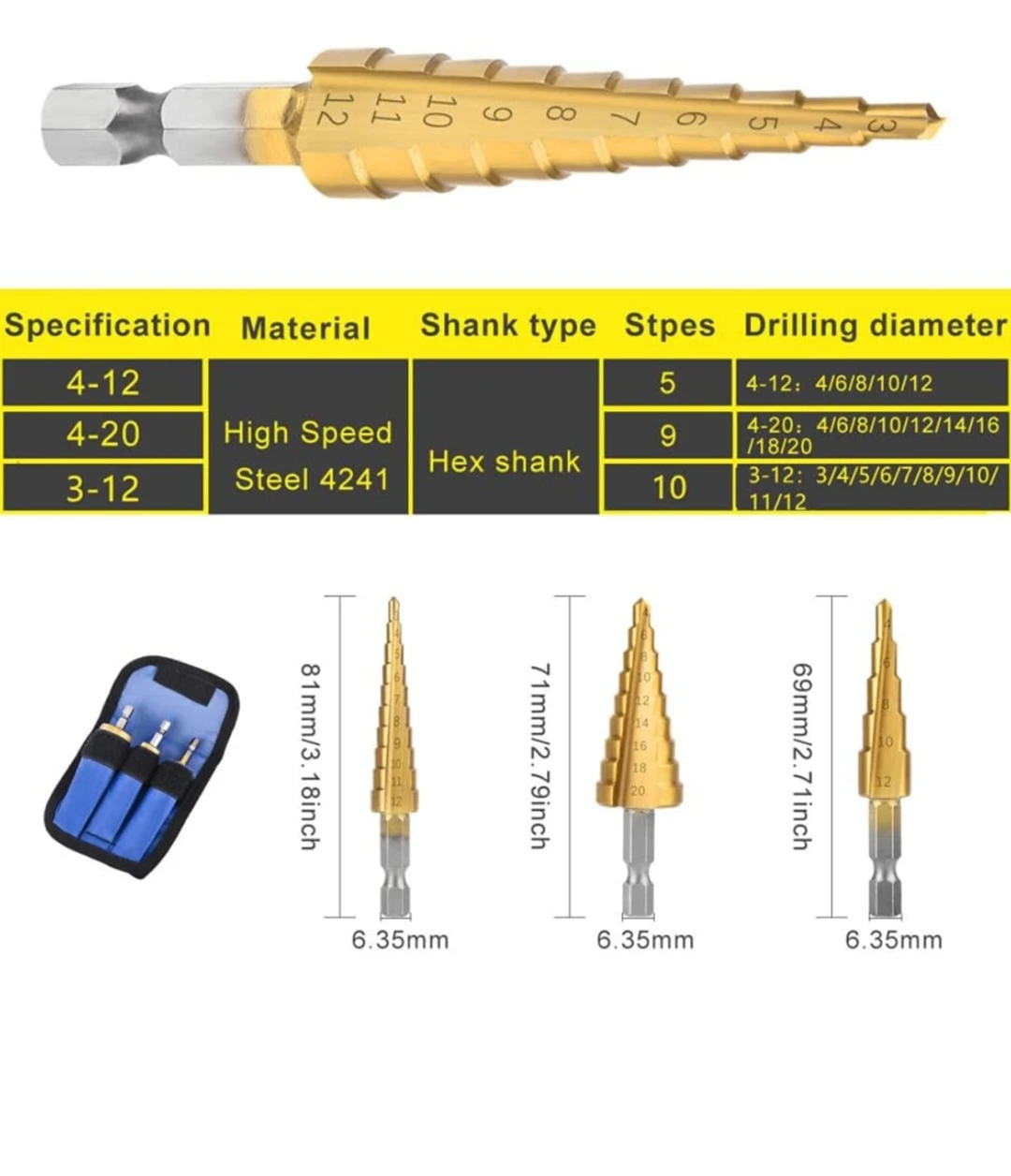 Step Drill Bit Set (3-Piece)