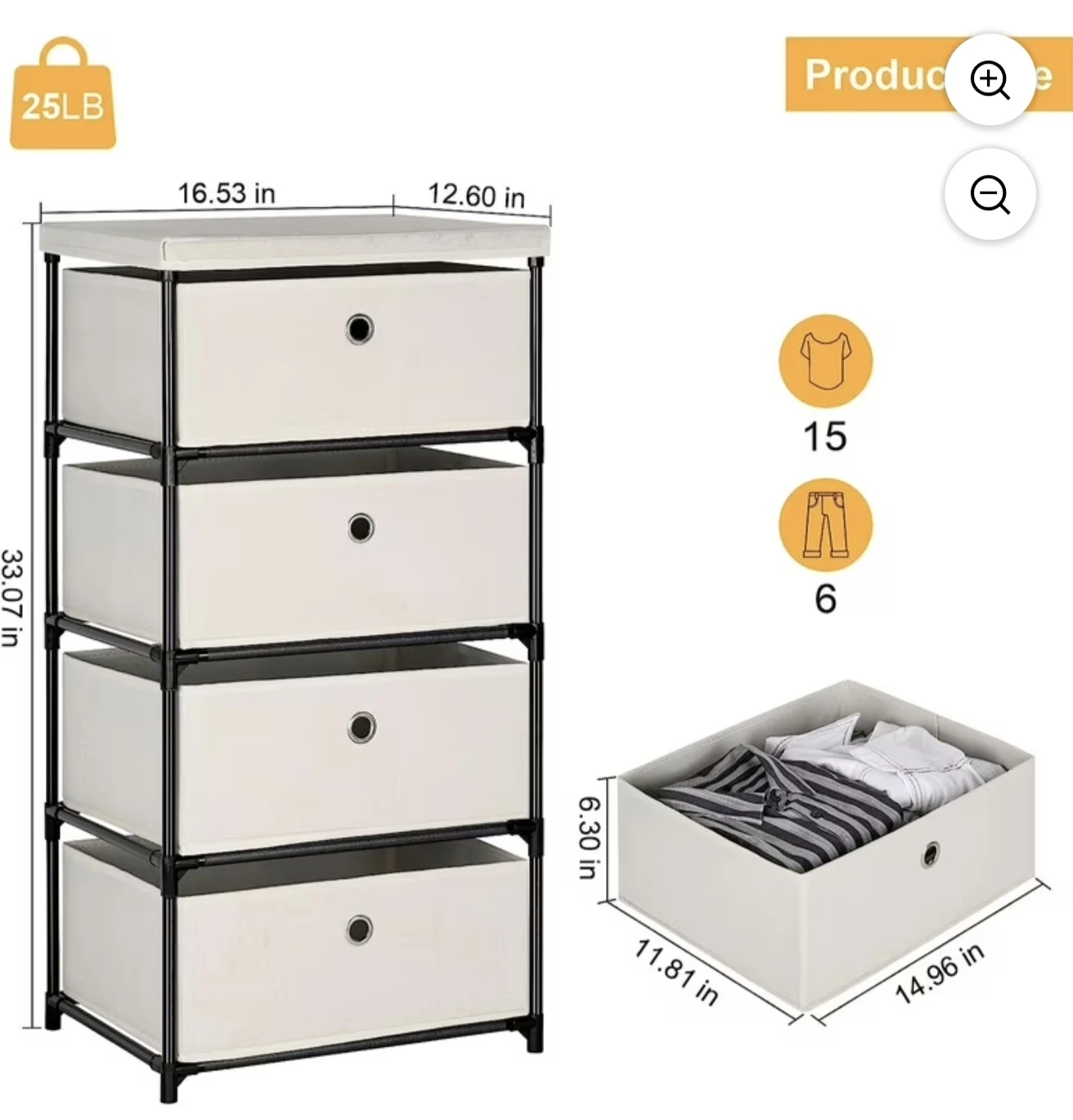 4-Drawer Fabric Dresser Storage Unit