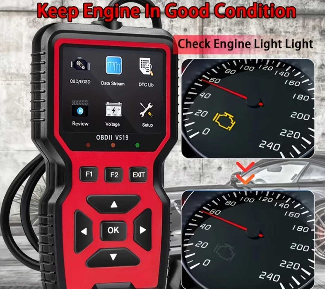 2-in-1 Car Diagnostic Kit: OBD2 Scanner (V519) + Battery Tester - photo 2