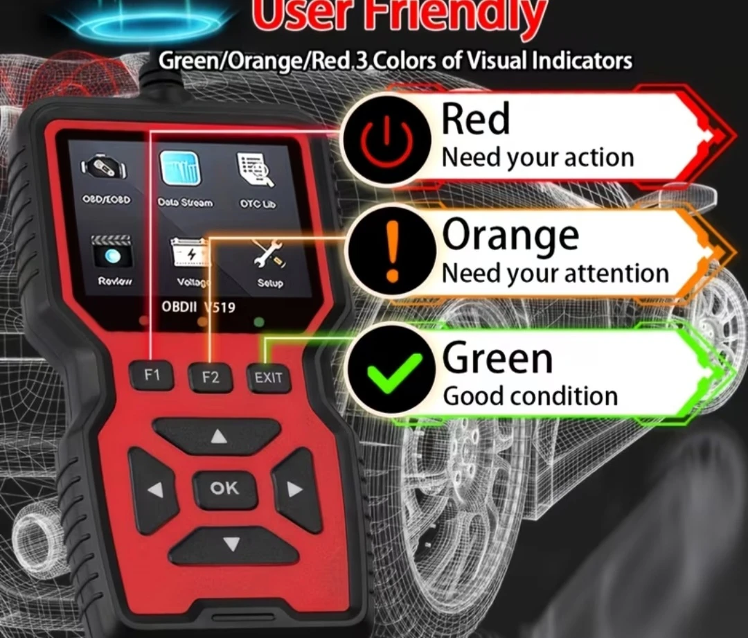 2-in-1 Car Diagnostic Kit: OBD2 Scanner (V519) + Battery Tester - photo 3