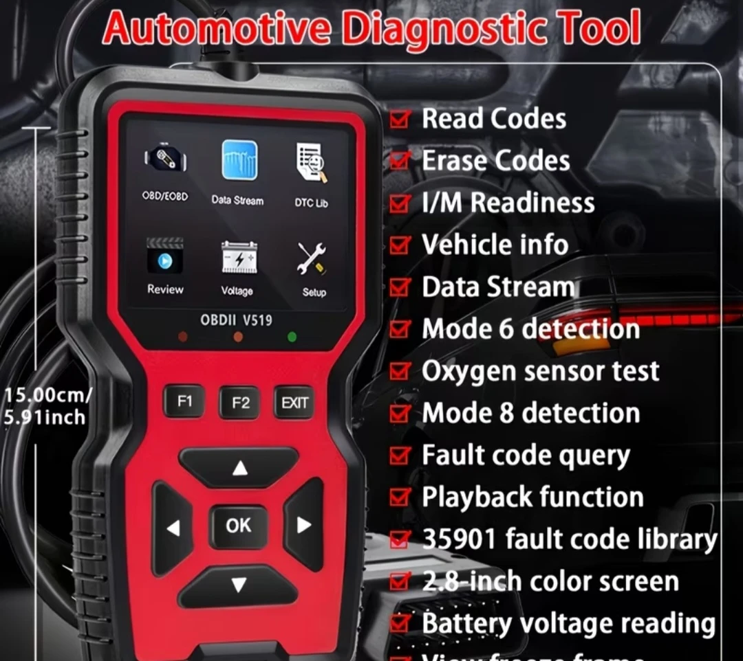 2-in-1 Car Diagnostic Kit: OBD2 Scanner (V519) + Battery Tester - photo 4