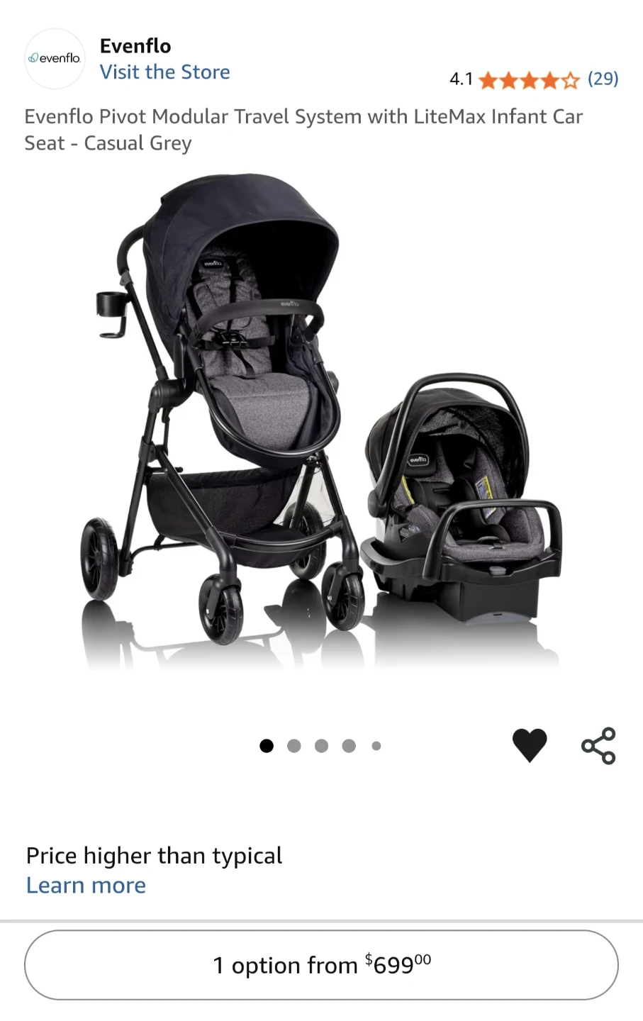 Evenflo Pivot Modular Travel System with LiteMax Infant Car Seat
