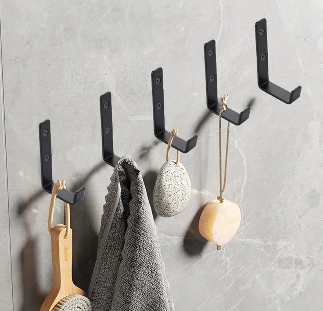 Set of 6 Black J-Shaped Wall Hooks - photo 2