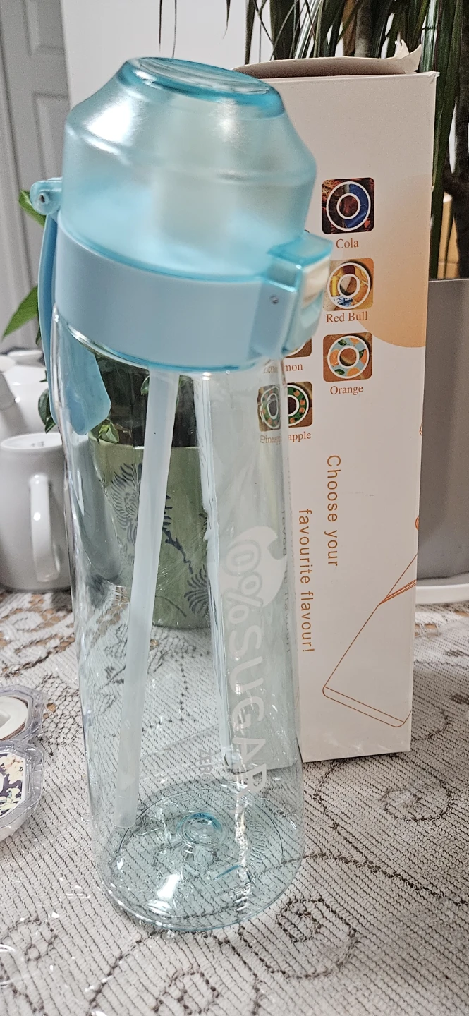Light Blue Water Bottle with Straw
