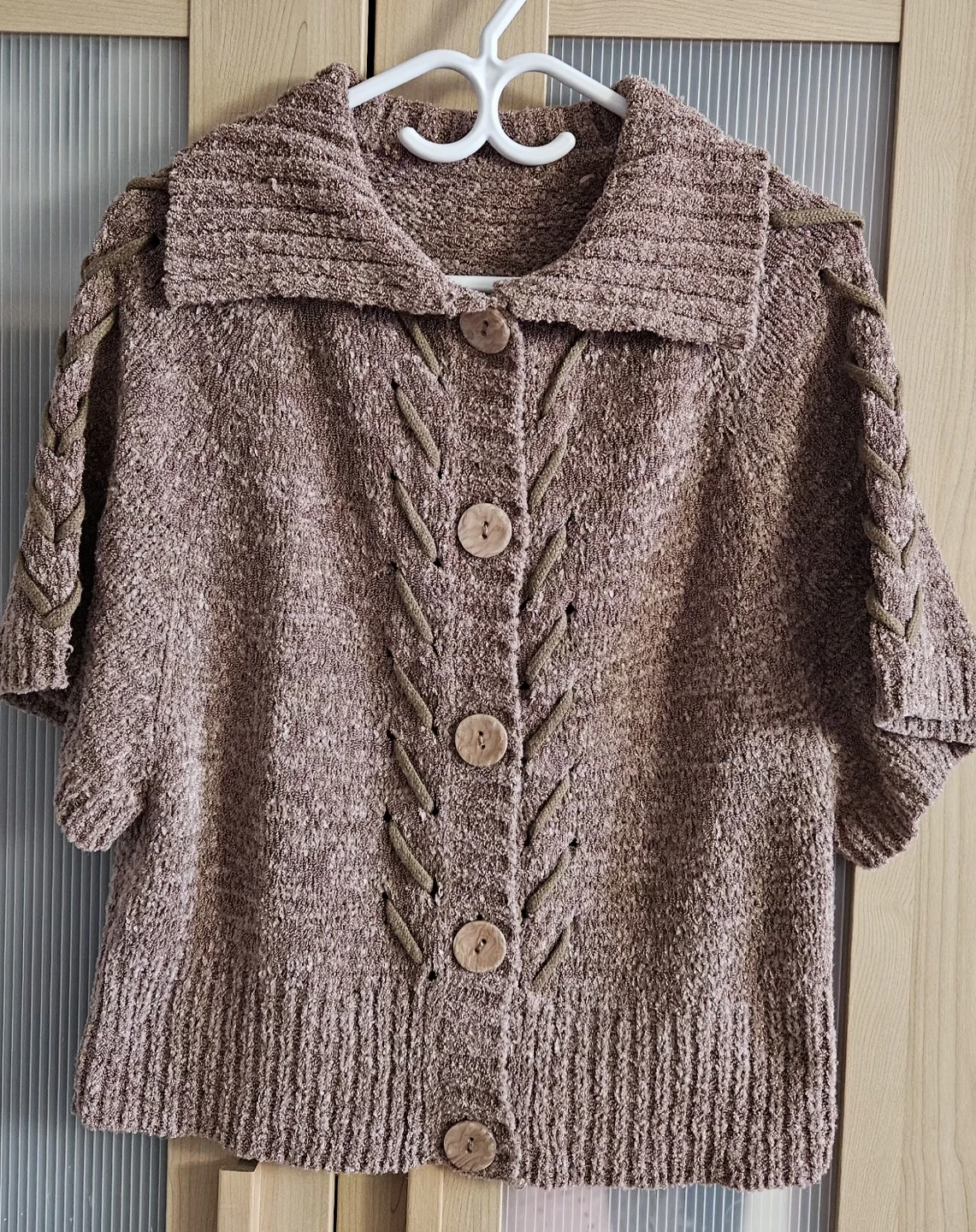 Knitted Brown Cardigan with Wooden Buttons - photo 3