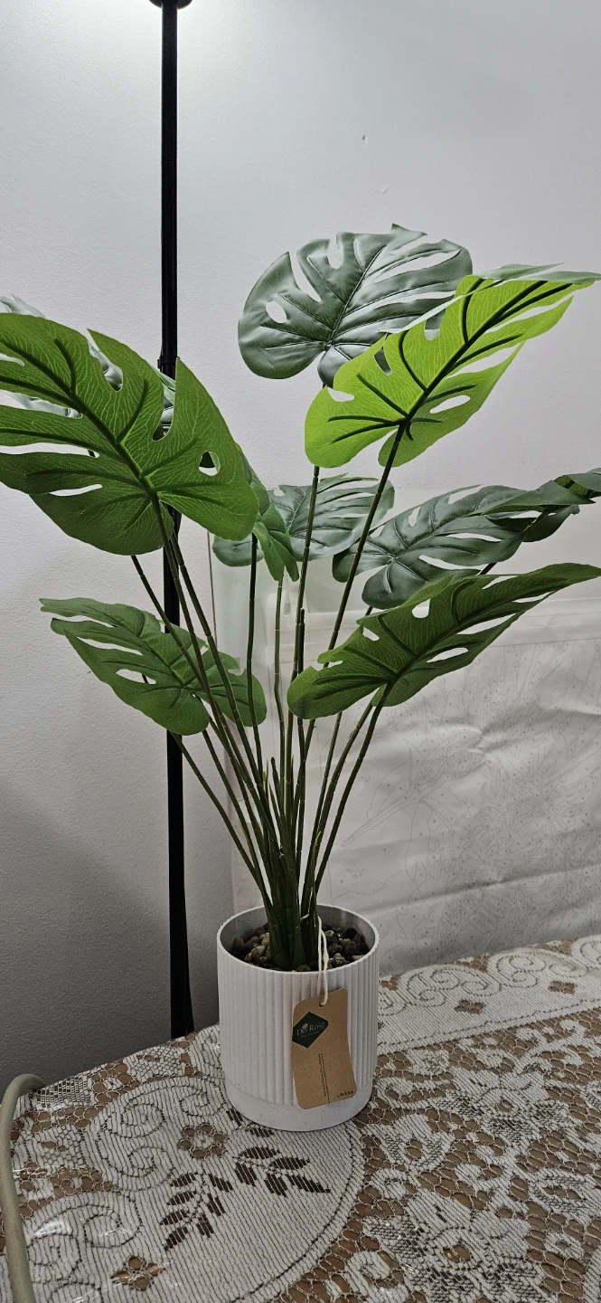 Faux Monstera Plant in White Pot