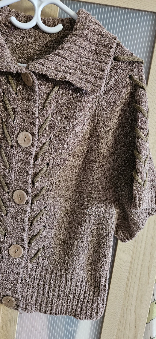 Knitted Brown Cardigan with Wooden Buttons - photo 2