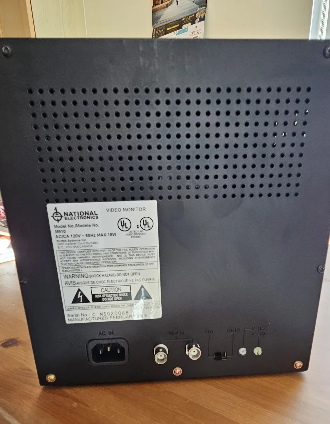 National Electronics M910 Video Monitor - photo 2