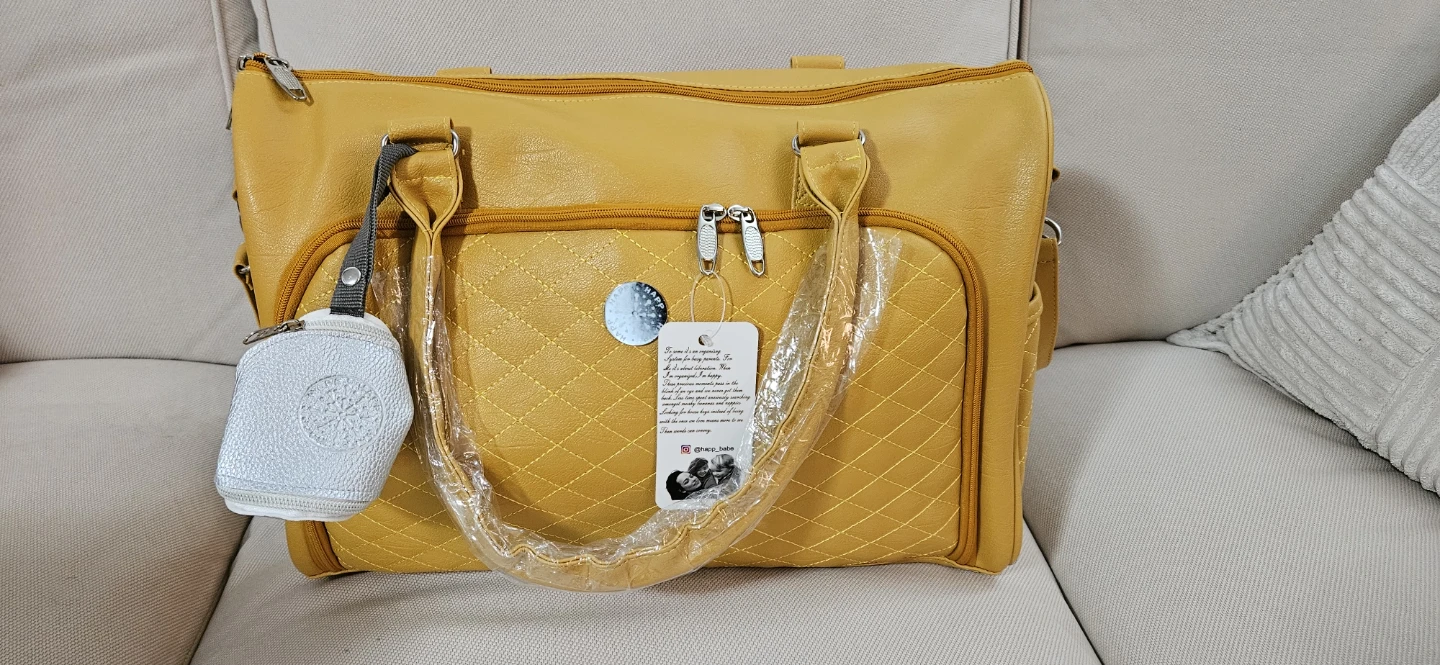 Yellow Quilted Diaper Bag with Small Pouch