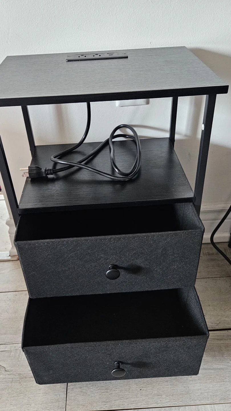 Black 2-Drawer Nightstand with Power Outlets and USB Ports - photo 2