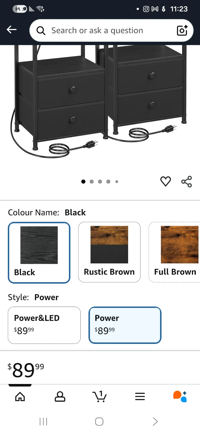 Black 2-Drawer Nightstand with Power Outlets and USB Ports - photo 3
