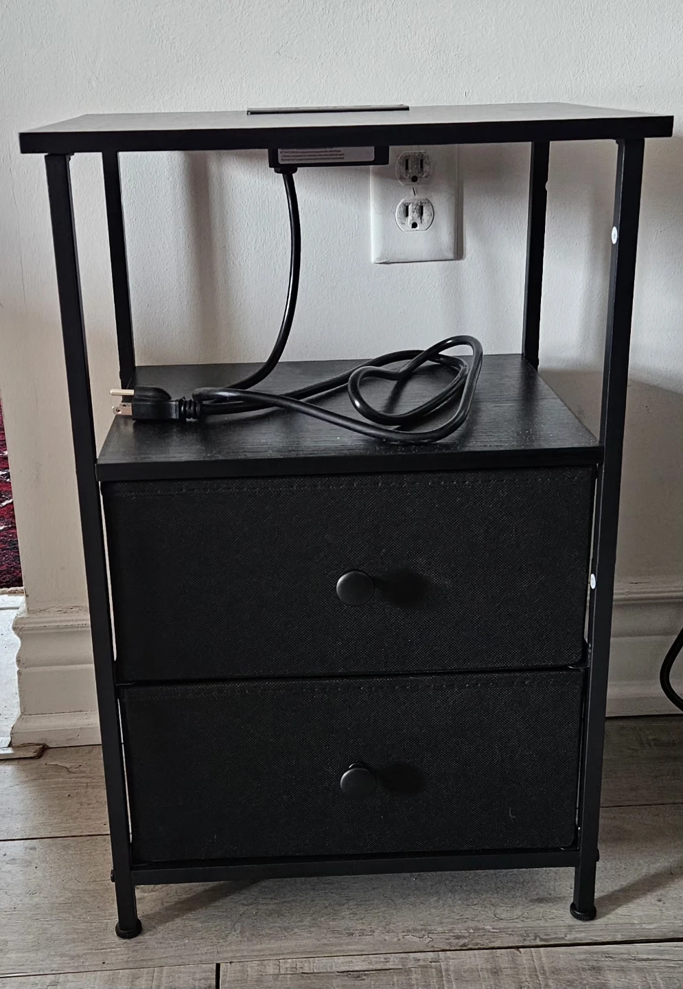 Black 2-Drawer Nightstand with Power Outlets and USB Ports - photo 5