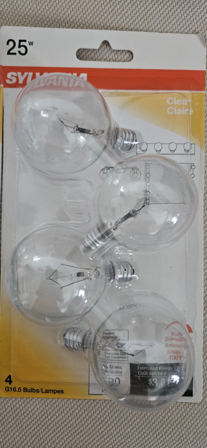 Sylvania 25W G16.5 Clear Incandescent Light Bulbs - 4 Pack - photo 2