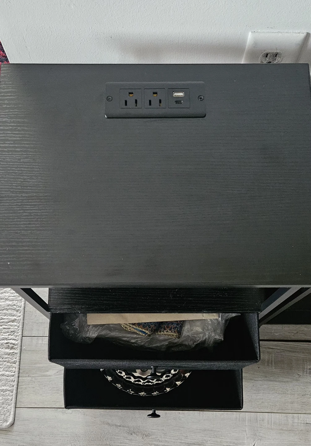 Black 2-Drawer Nightstand with Power Outlets and USB Ports - photo 4