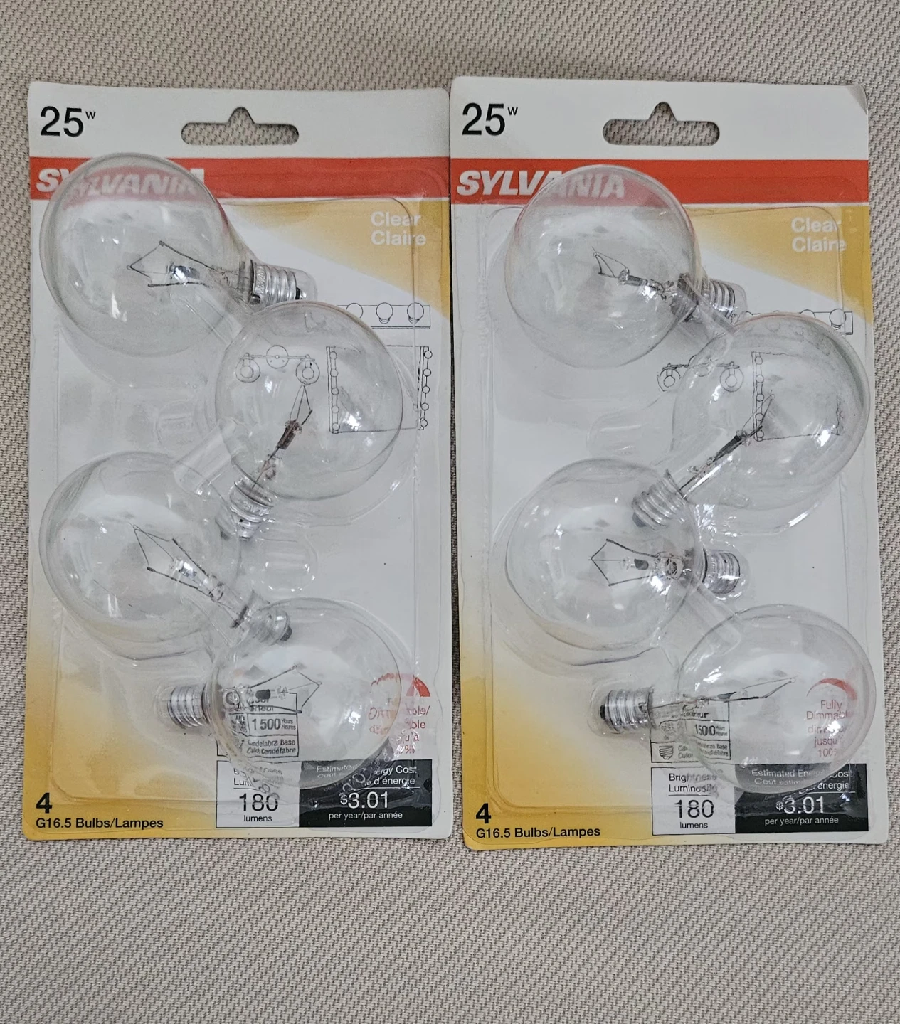Sylvania 25W G16.5 Clear Incandescent Light Bulbs - 4 Pack