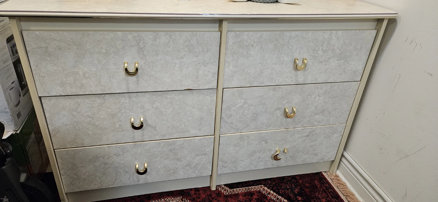 Marble-Look Dresser with Gold Handles and Marble-look Nightstand - photo 2