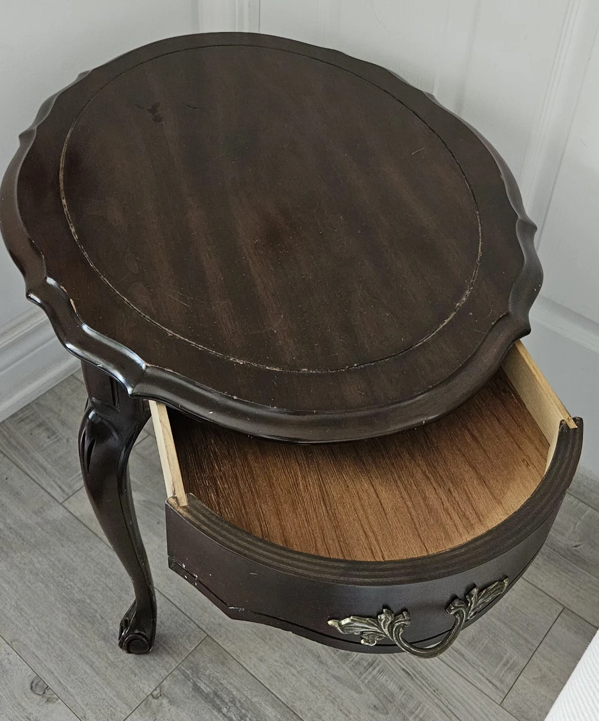 Dark Wood Side Table with Drawer - photo 2