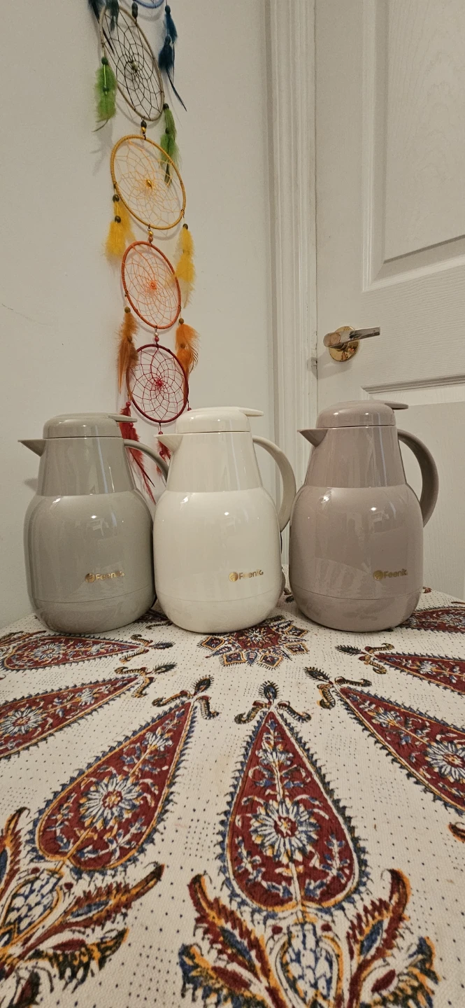 Feenik Thermos Pitchers - White, Taupe, and Grey