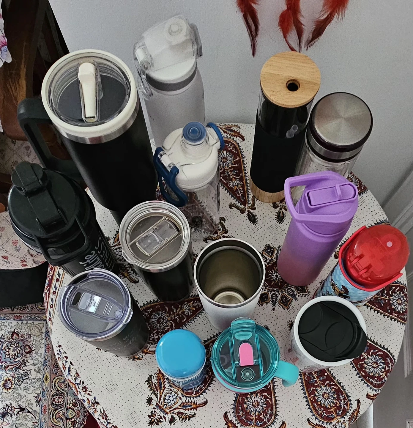 Assorted Tumblers, Shaker Bottle, and Water Bottles