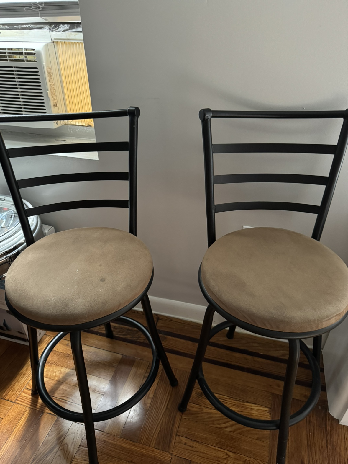 Dark Brown Suede Swivel Bar Stool Chairs-Set of 2