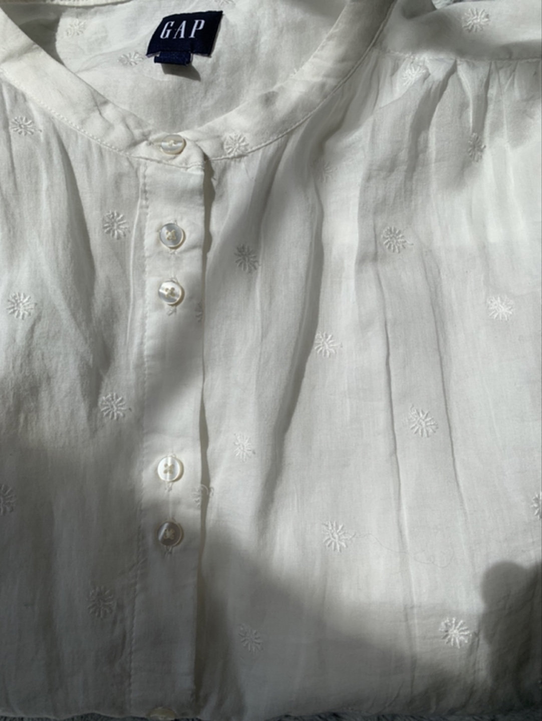 Gap White Linen Long-sleeved Blouse, with floral embroidery