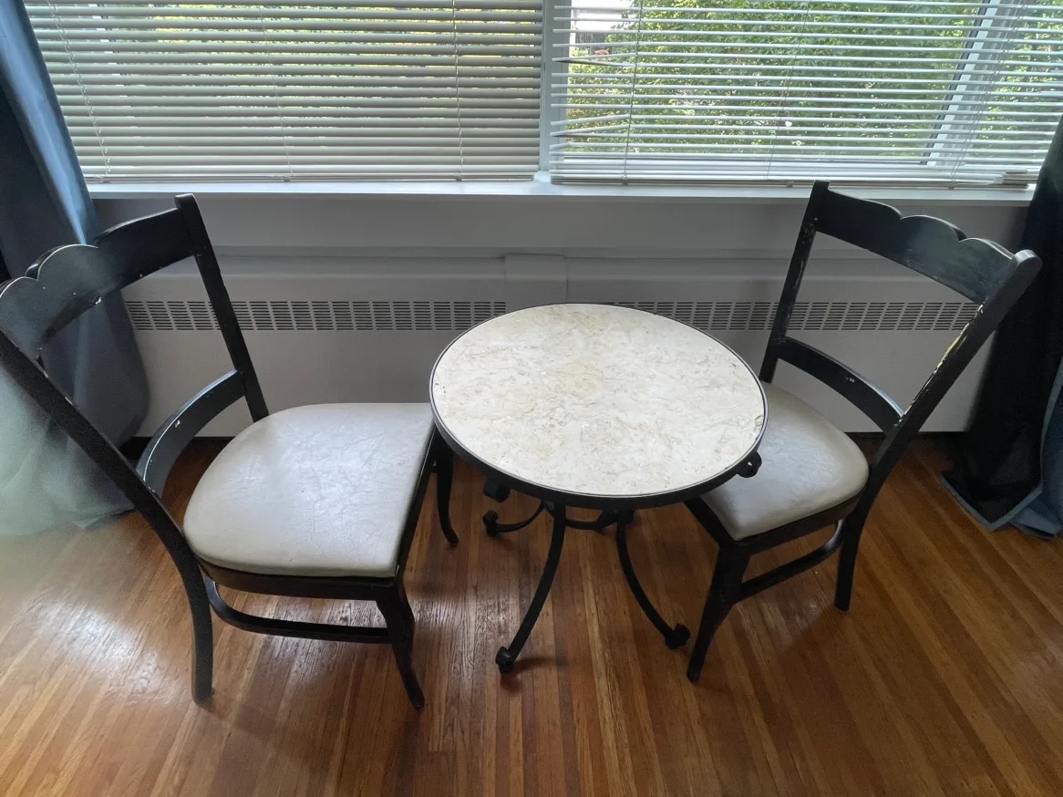 Small Marble Top Table with Two Chairs thumbnail