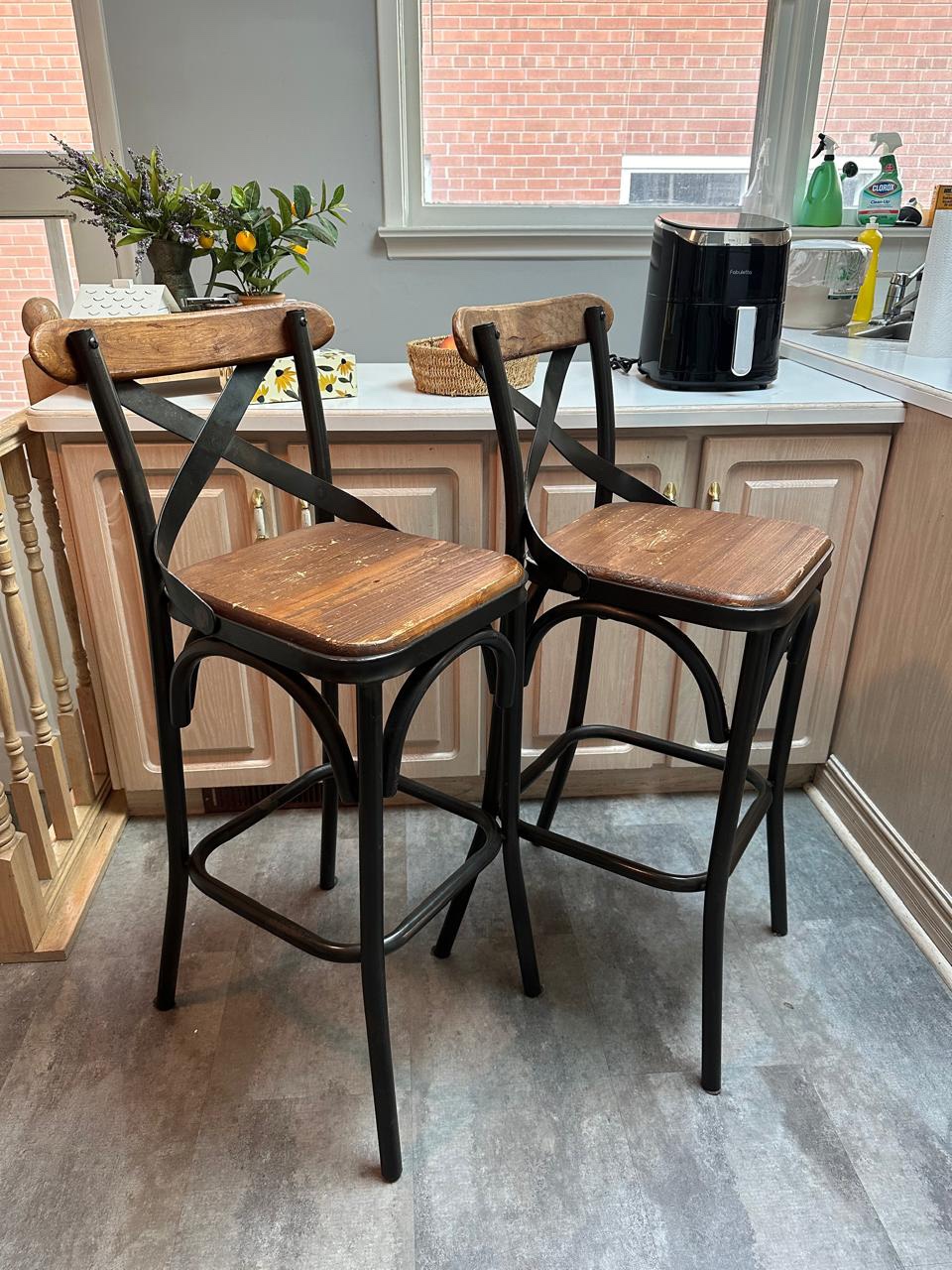 Walnut & Antique Black Bar Stools (set of 2) - photo 3