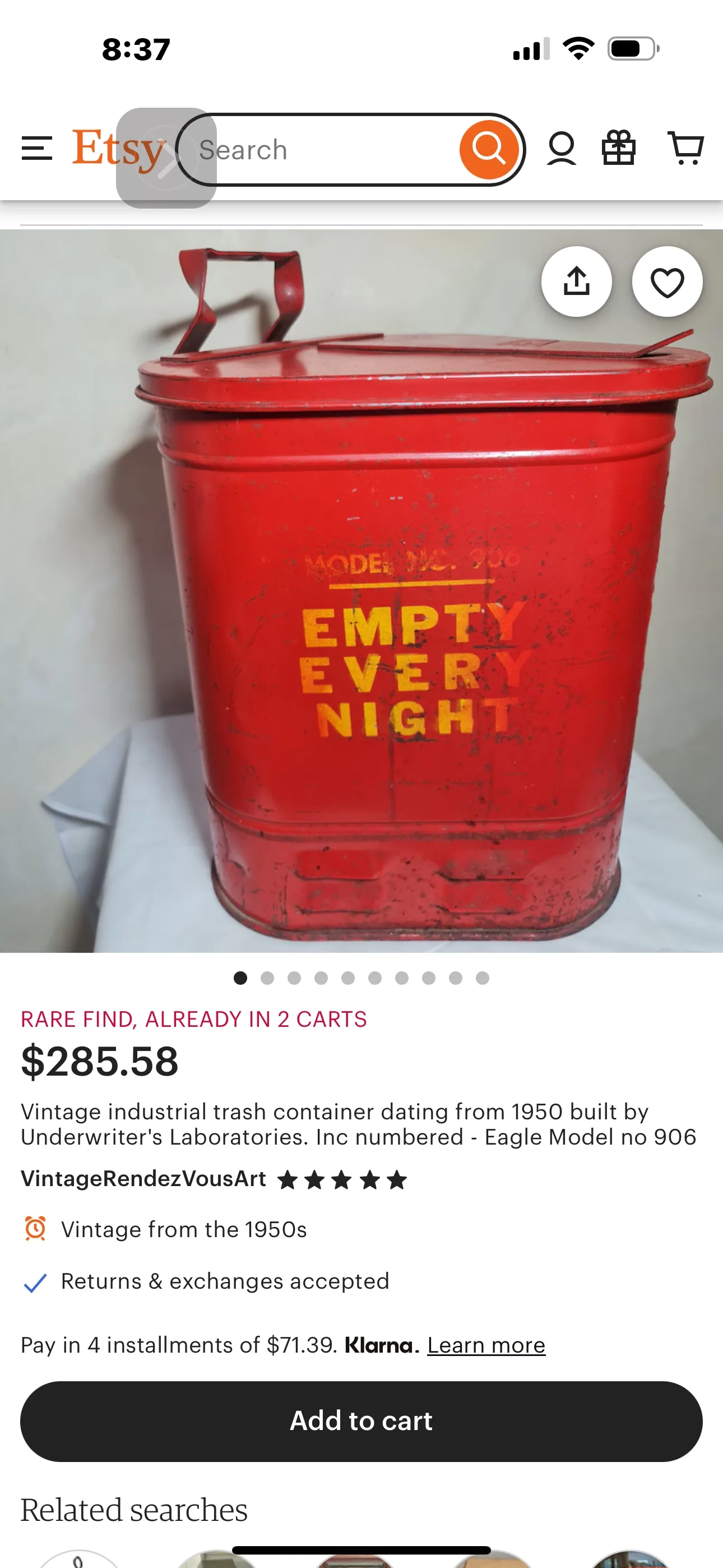 Vintage Red Metal laboratory Garbage Can image indicator(4)