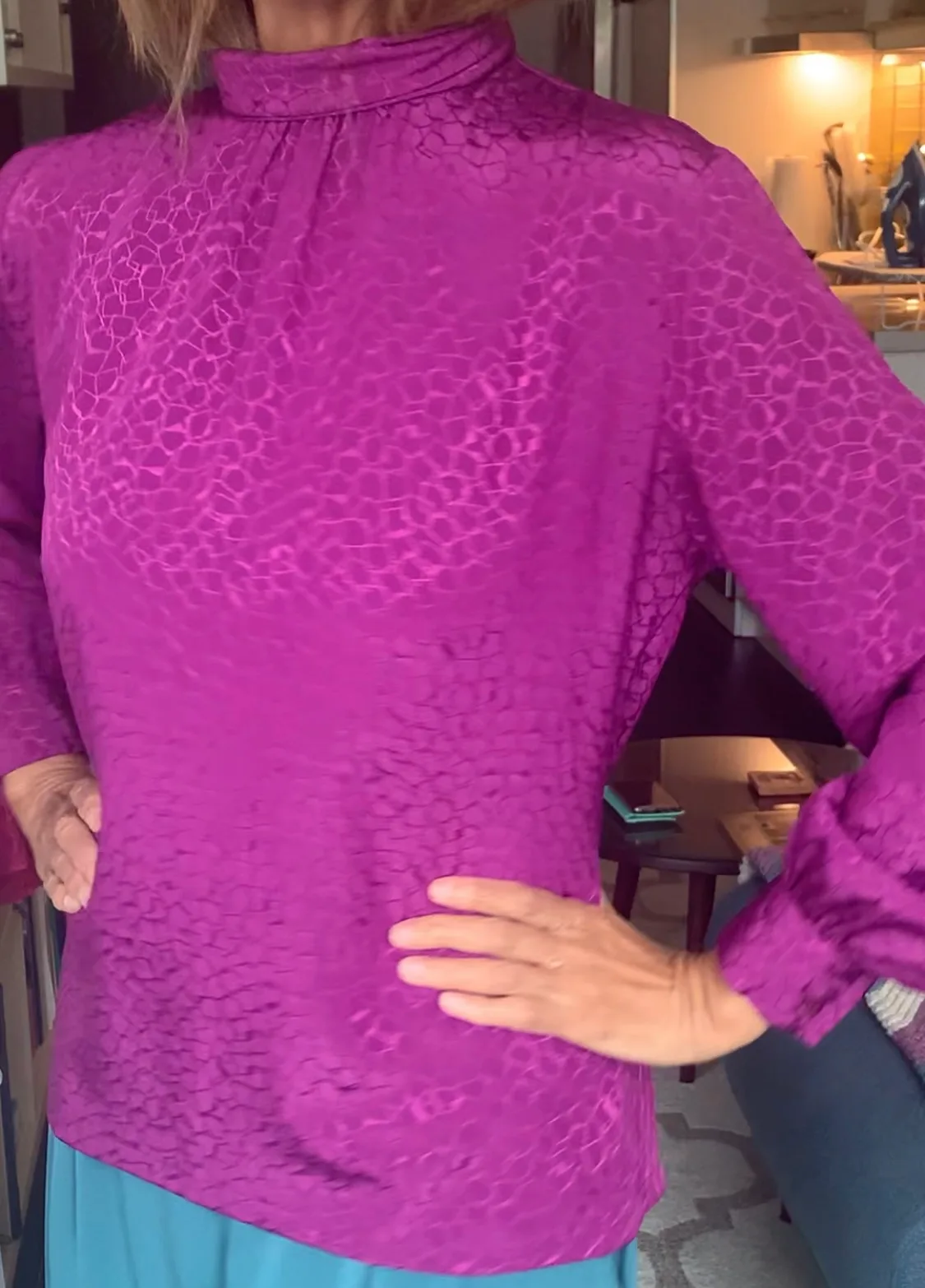 Vintage 70s/80s Purple Mock Neck Blouse w/ Byron Detail image indicator(2)