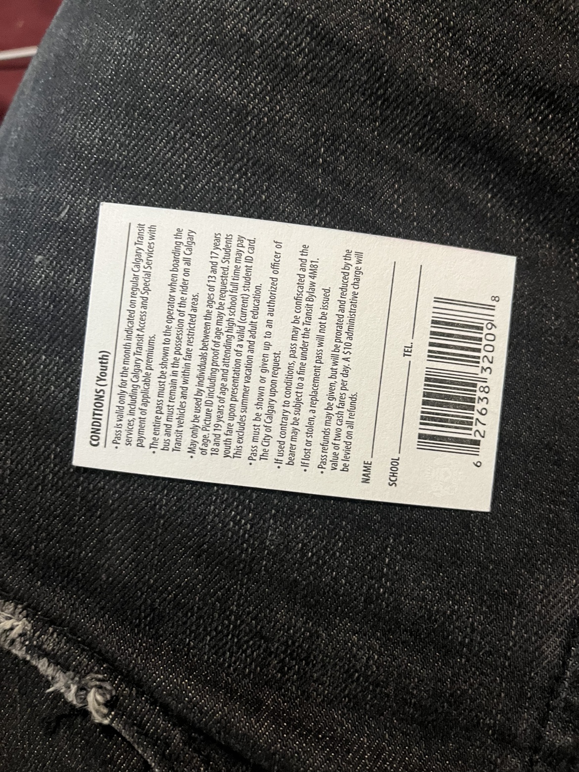 Calgary Transit Youth bus Pass - September 2024 - photo 2