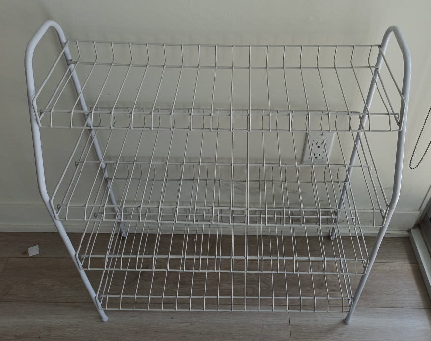 Move out sale-white metal shoe and storage rack