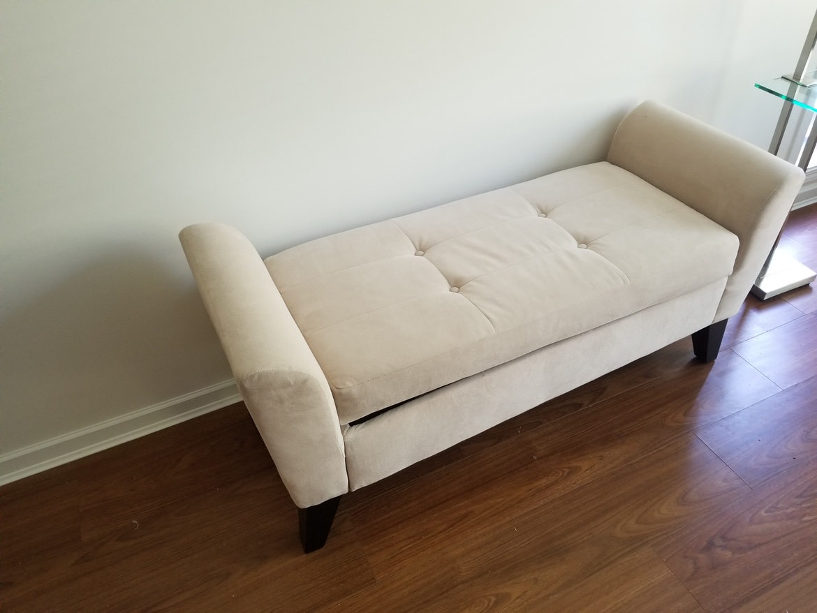 Beige Velvet Bench Chair with storage - photo 4