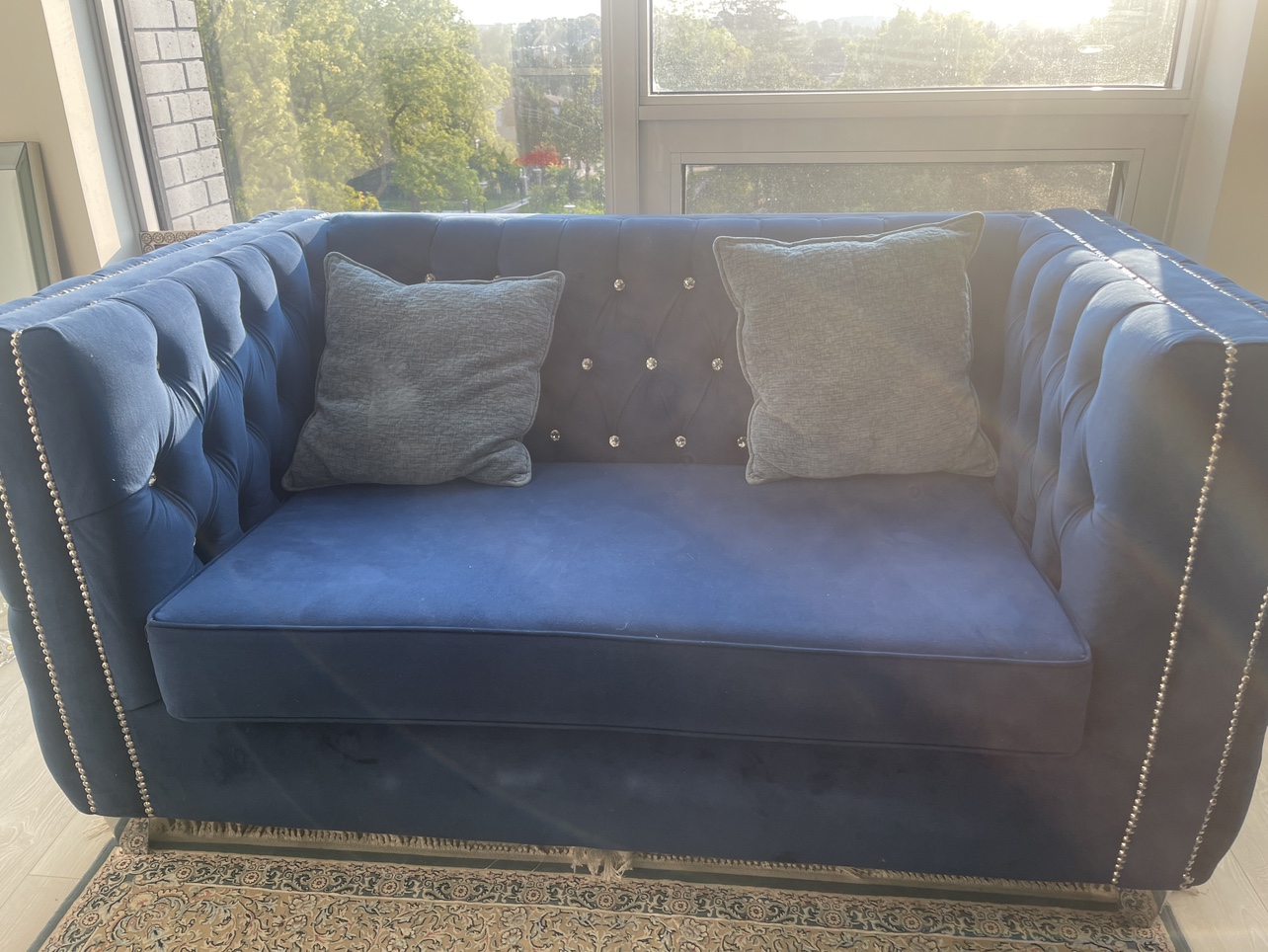 Blue Velvet Sofa Set - photo 3
