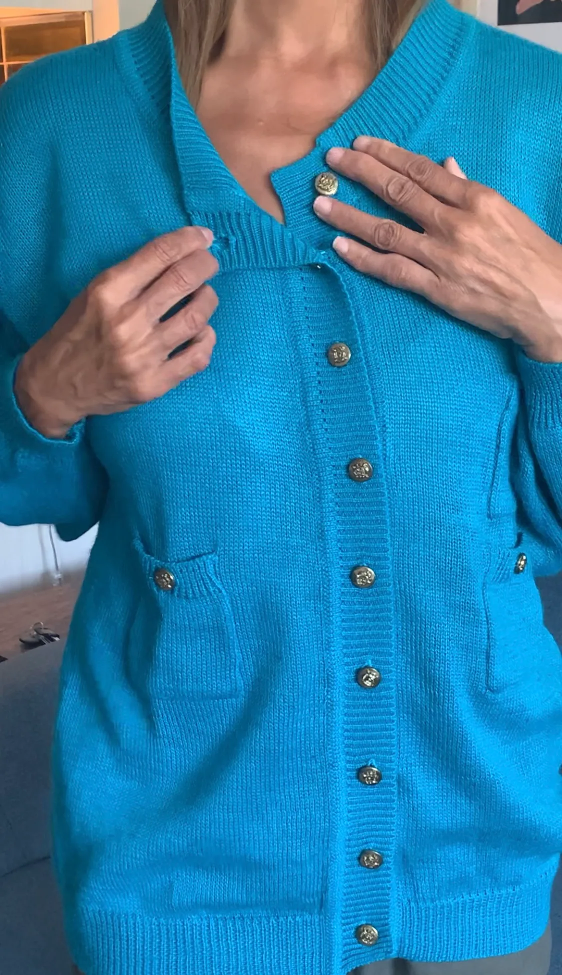 Vintage 80s/90s Teal Cardigan with Pockets image indicator(5)